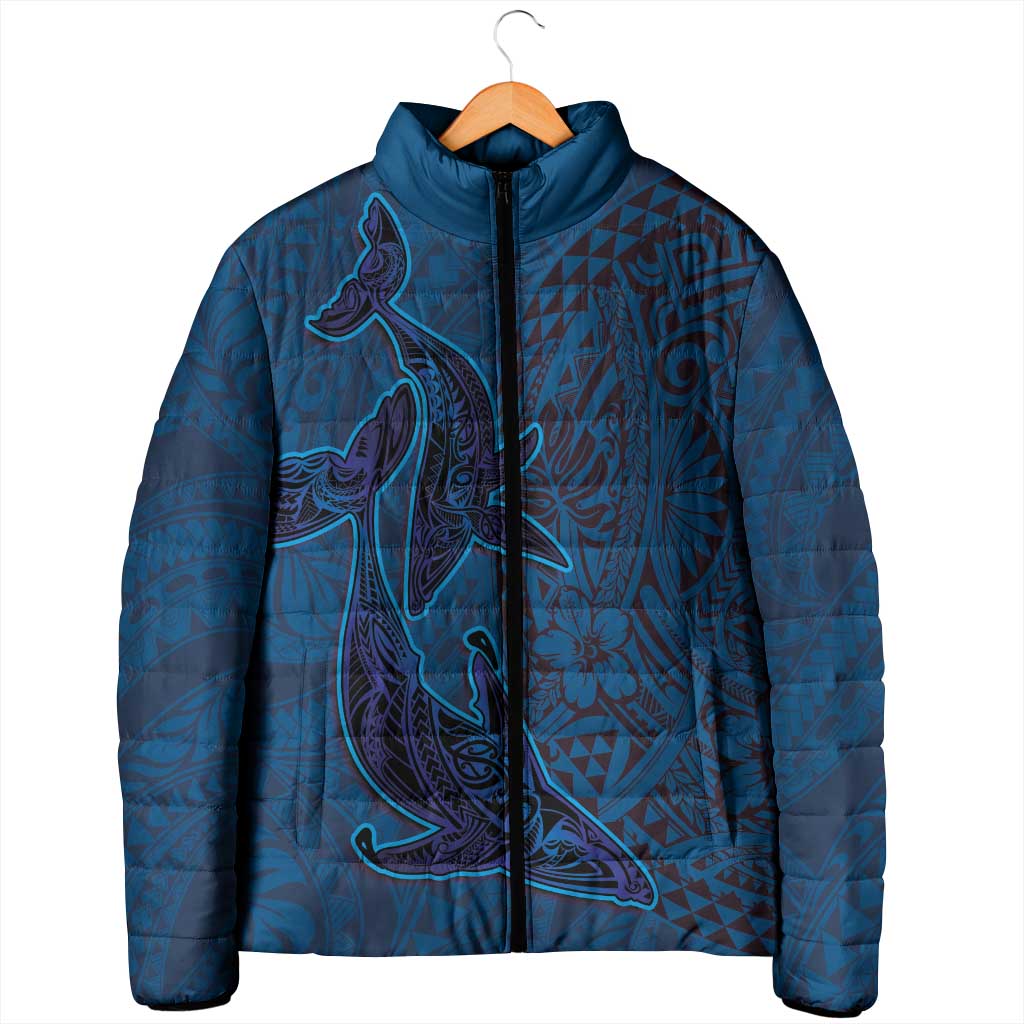 Hawaiian Whales Polynesian Art Motifs Padded Jacket Blue Color - Polynesian Pride