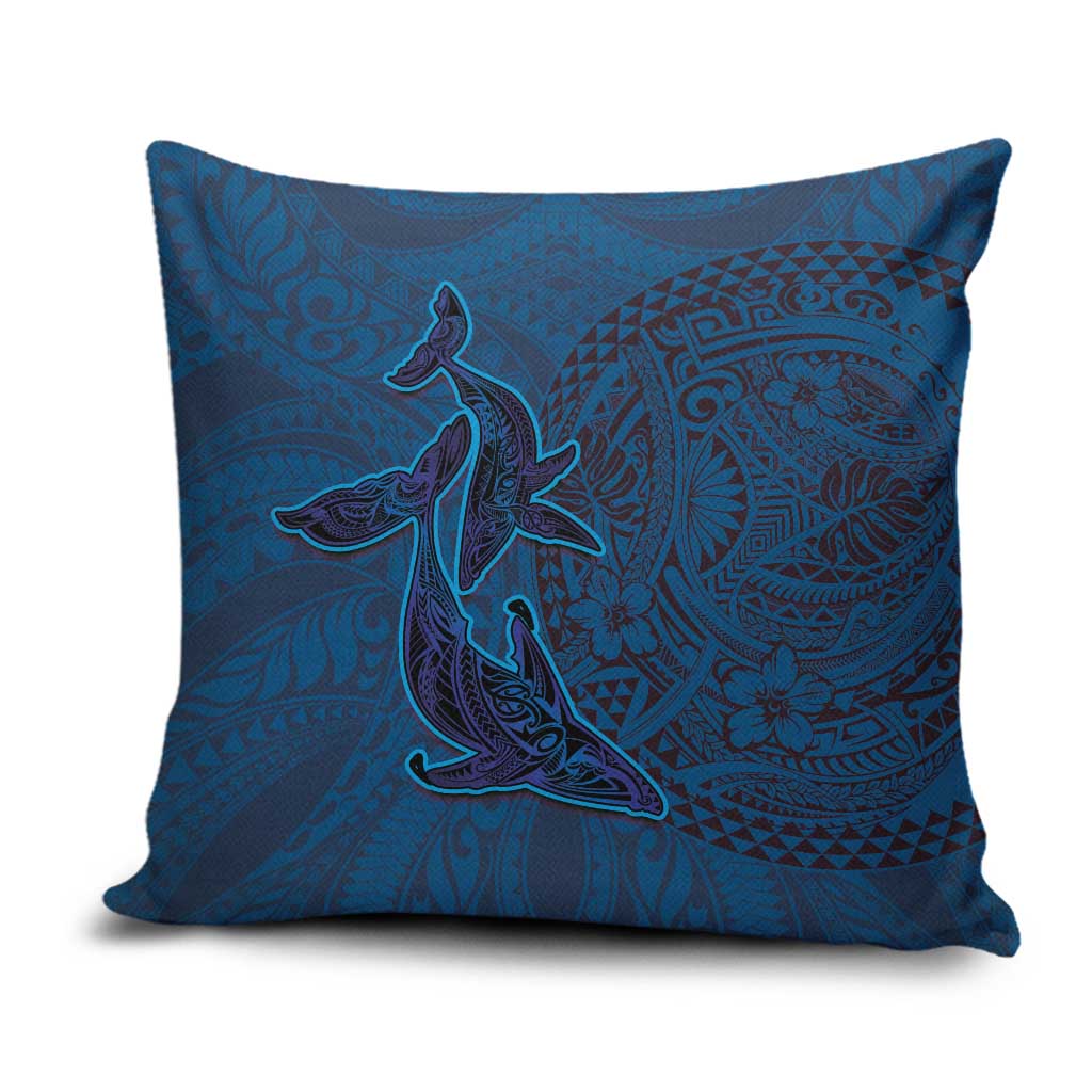 Hawaiian Whales Polynesian Art Motifs Pillow Cover Blue Color - Polynesian Pride