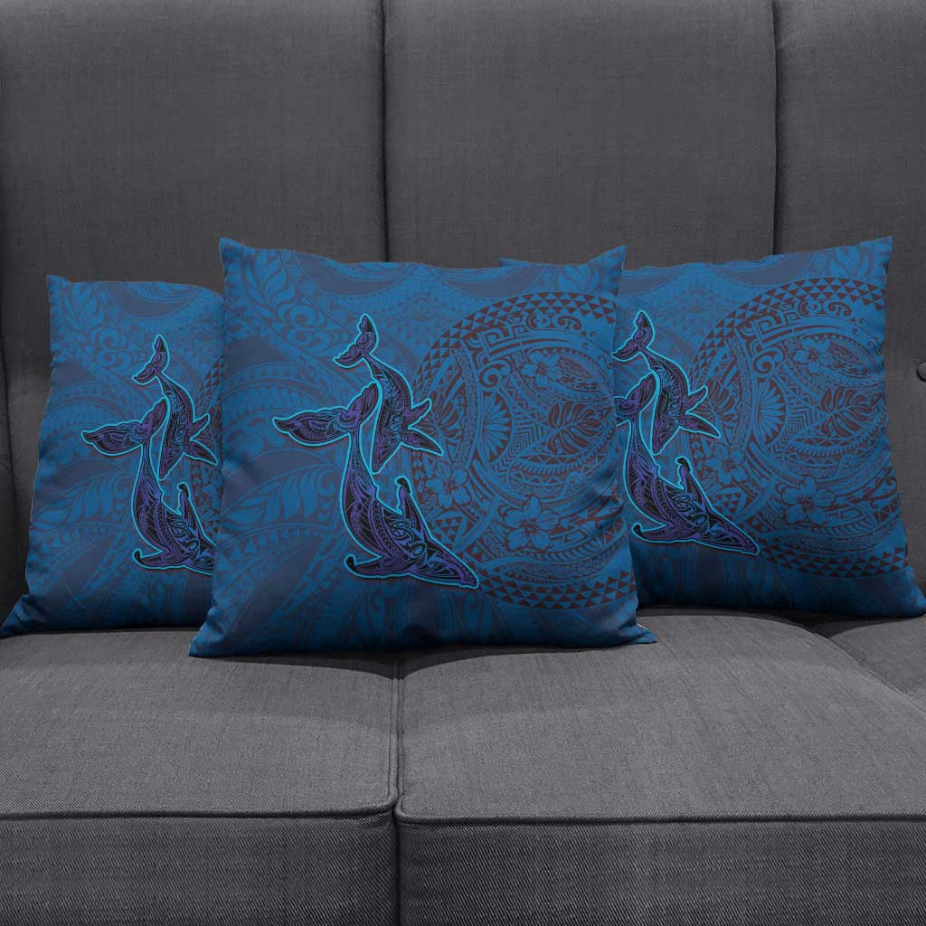 Hawaiian Whales Polynesian Art Motifs Pillow Cover Blue Color - Polynesian Pride