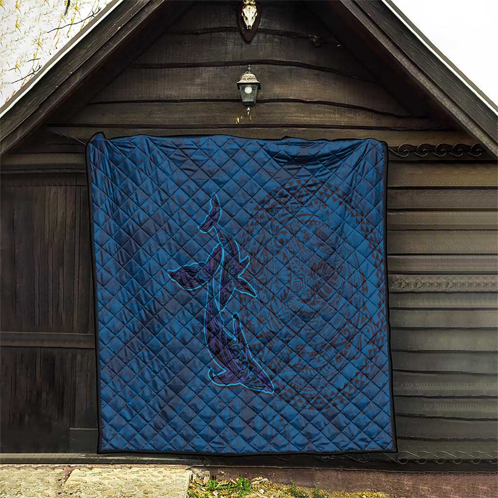 Hawaiian Whales Polynesian Art Motifs Quilt Blue Color - Polynesian Pride