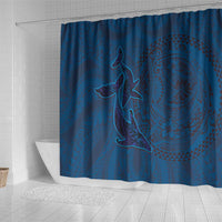 Hawaiian Whales Polynesian Art Motifs Shower Curtain Blue Color - Polynesian Pride