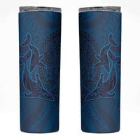 Hawaiian Whales Polynesian Art Motifs Skinny Tumbler Blue Color - Polynesian Pride