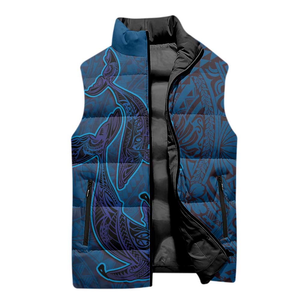 Hawaiian Whales Polynesian Art Motifs Sleeveless Puffer Jacket Blue Color - Polynesian Pride