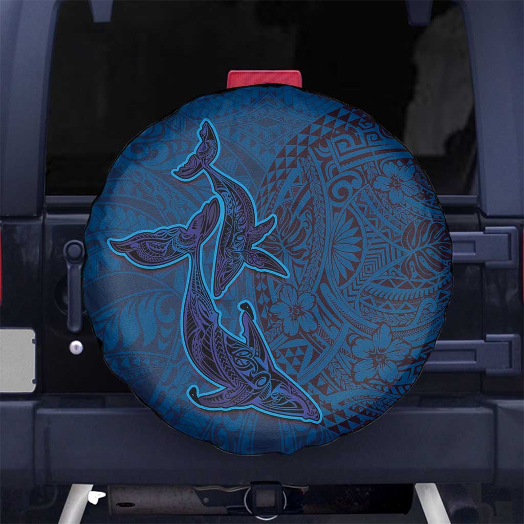 Hawaiian Whales Polynesian Art Motifs Spare Tire Cover Blue Color - Polynesian Pride