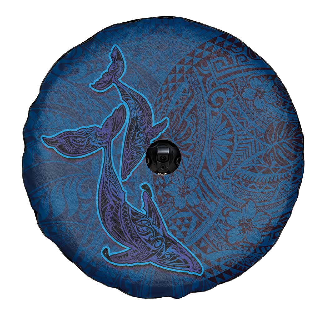 Hawaiian Whales Polynesian Art Motifs Spare Tire Cover Blue Color - Polynesian Pride