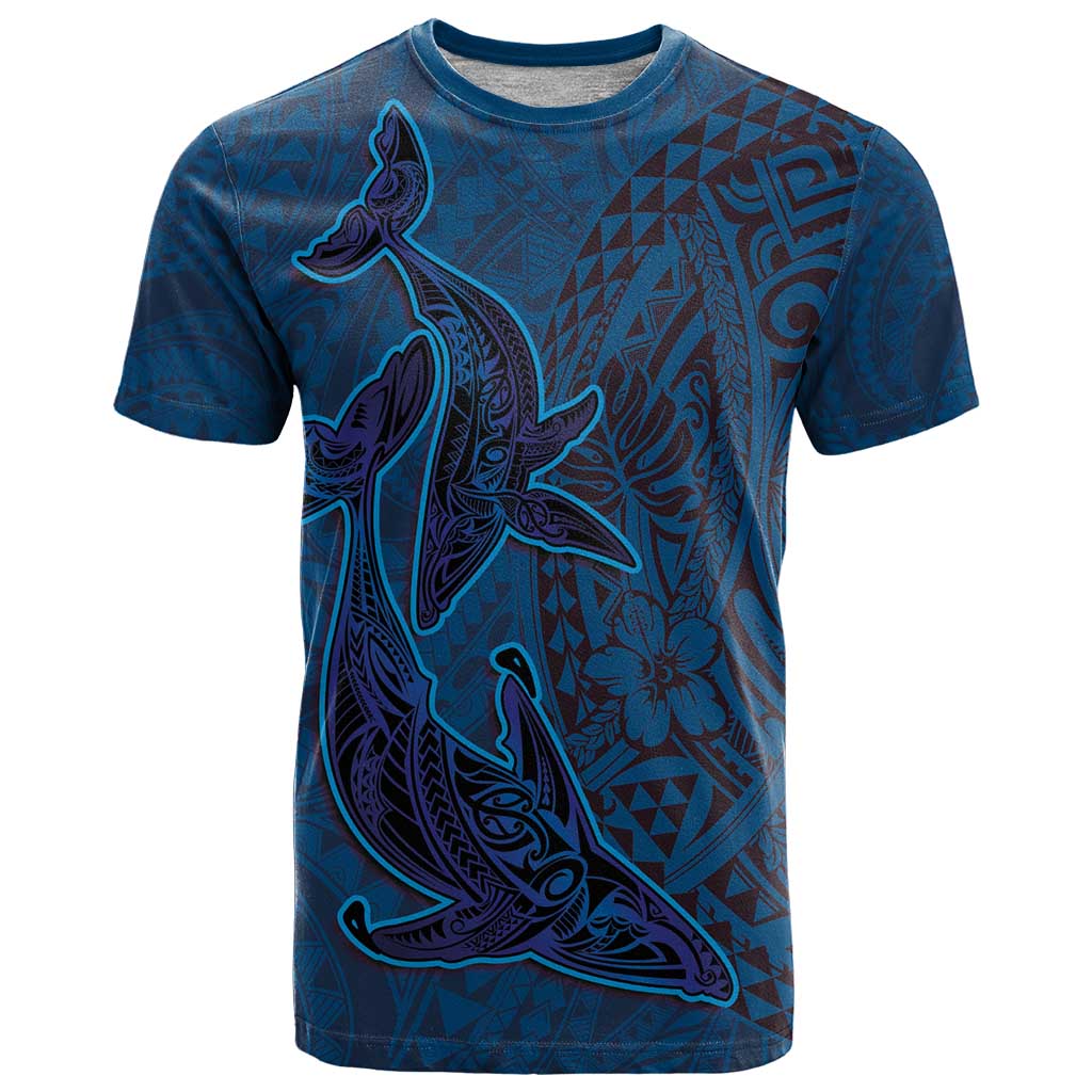 Hawaiian Whales Polynesian Art Motifs T Shirt Blue Color - Polynesian Pride