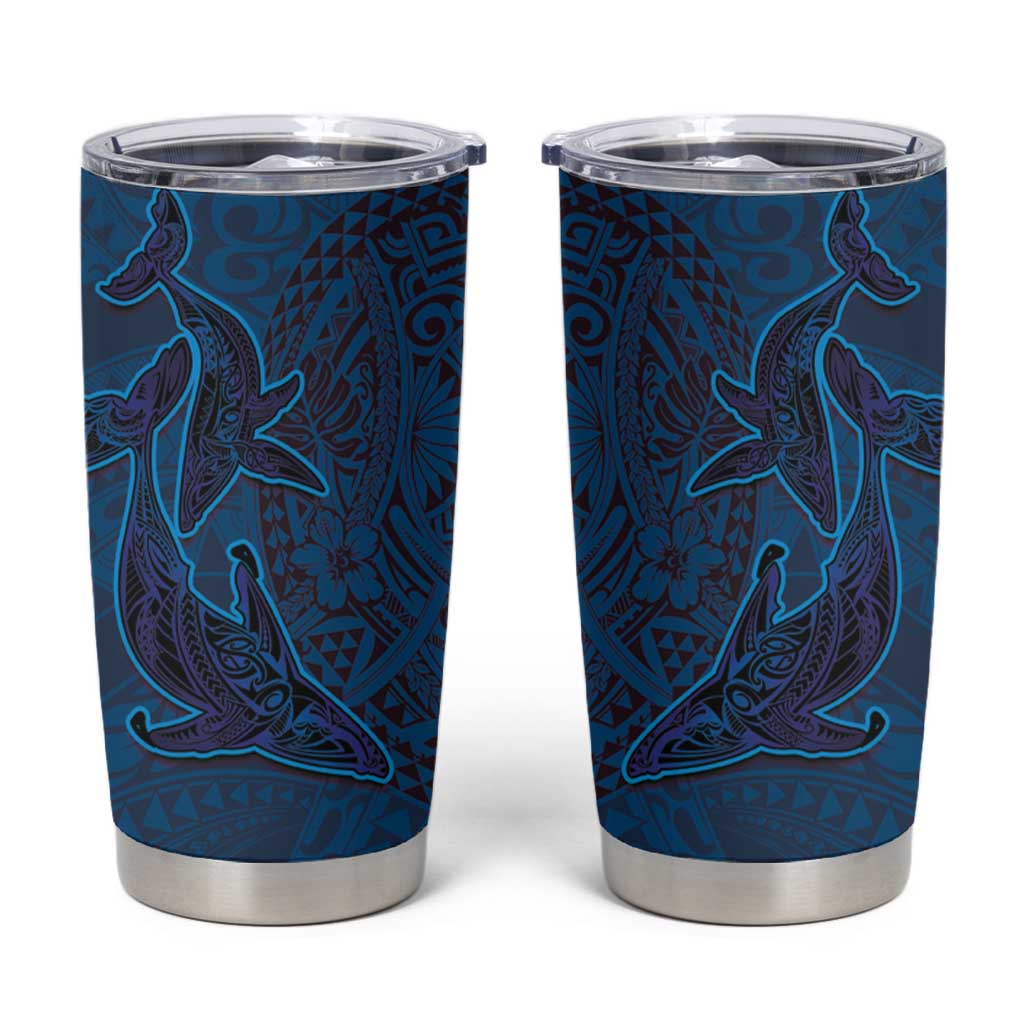 Hawaiian Whales Polynesian Art Motifs Tumbler Cup Blue Color - Polynesian Pride