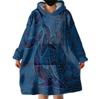 Hawaiian Whales Polynesian Art Motifs Wearable Blanket Hoodie Blue Color - Polynesian Pride