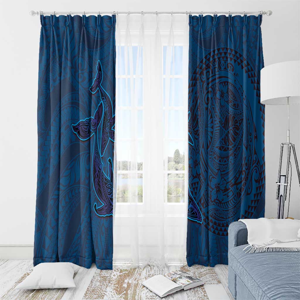 Hawaiian Whales Polynesian Art Motifs Window Curtain Blue Color - Polynesian Pride