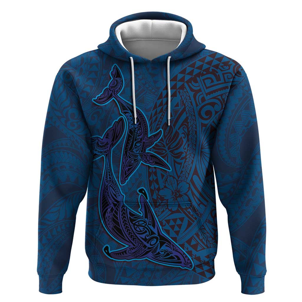 Hawaiian Whales Polynesian Art Motifs Zip Hoodie Blue Color - Polynesian Pride