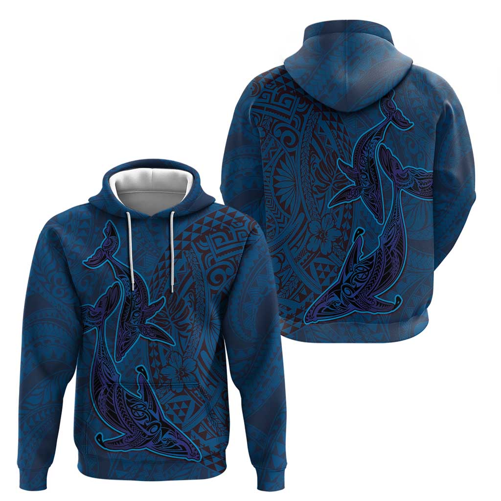 Hawaiian Whales Polynesian Art Motifs Zip Hoodie Blue Color - Polynesian Pride
