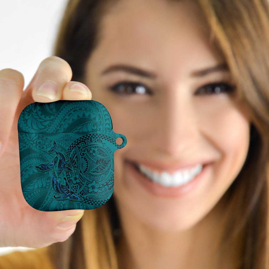 Hawaiian Whales Polynesian Art Motifs AirPods Case Turquoise Color - Polynesian Pride