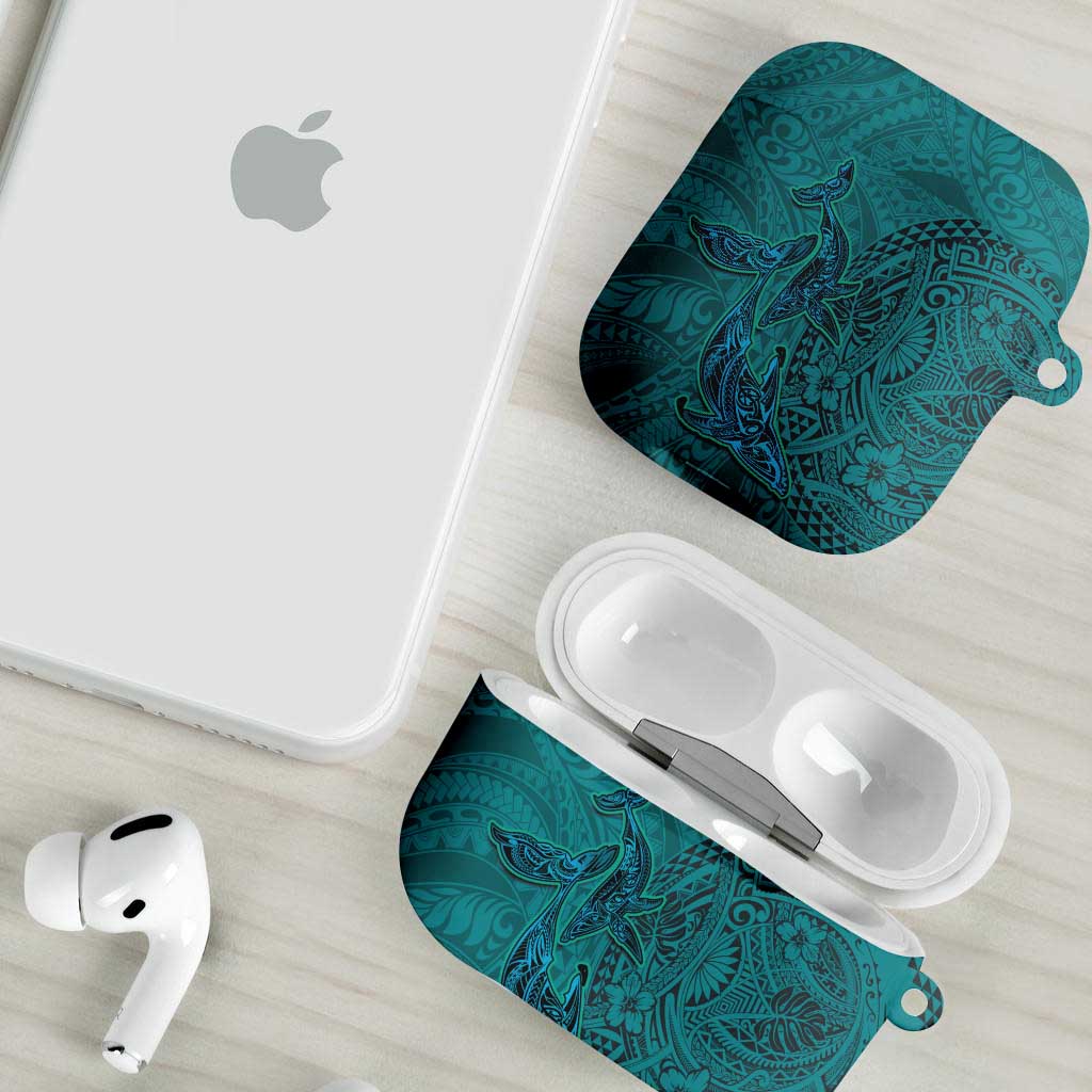 Hawaiian Whales Polynesian Art Motifs AirPods Case Turquoise Color - Polynesian Pride