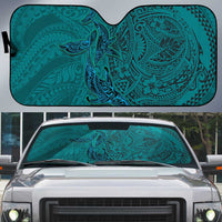 Hawaiian Whales Polynesian Art Motifs Auto Sun Shade Turquoise Color - Polynesian Pride