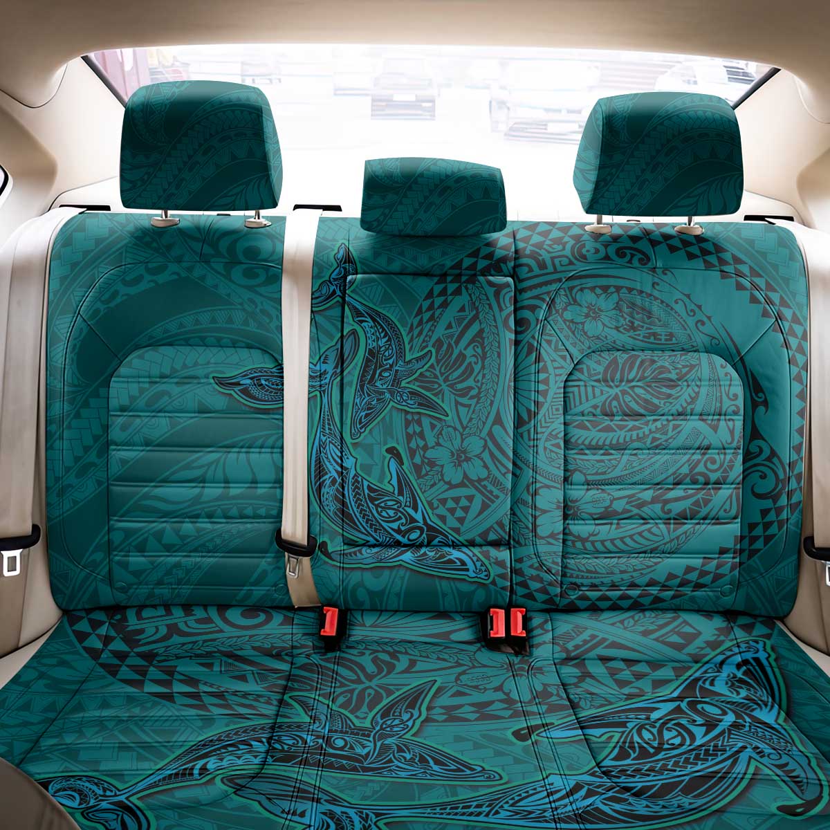 Hawaiian Whales Polynesian Art Motifs Back Car Seat Cover Turquoise Color - Polynesian Pride