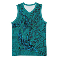 Hawaiian Whales Polynesian Art Motifs Basketball Jersey Turquoise Color - Polynesian Pride