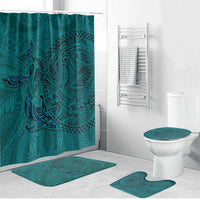 Hawaiian Whales Polynesian Art Motifs Bathroom Set Turquoise Color - Polynesian Pride