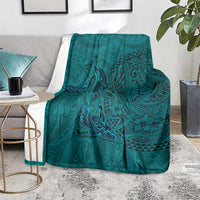 Hawaiian Whales Polynesian Art Motifs Blanket Turquoise Color - Polynesian Pride