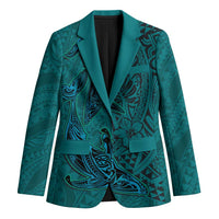 Hawaiian Whales Polynesian Art Motifs Blazer Turquoise Color - Polynesian Pride