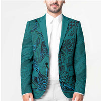 Hawaiian Whales Polynesian Art Motifs Blazer Turquoise Color - Polynesian Pride