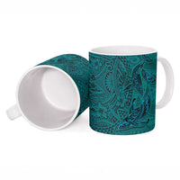 Hawaiian Whales Polynesian Art Motifs Ceramic Mug Turquoise Color - Polynesian Pride