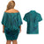Hawaiian Whales Polynesian Art Motifs Couples Matching Off Shoulder Short Dress and Hawaiian Shirt Turquoise Color - Polynesian Pride
