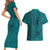 Hawaiian Whales Polynesian Art Motifs Couples Matching Short Sleeve Bodycon Dress and Hawaiian Shirt Turquoise Color - Polynesian Pride