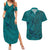 Hawaiian Whales Polynesian Art Motifs Couples Matching Summer Maxi Dress and Hawaiian Shirt Turquoise Color - Polynesian Pride