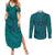Hawaiian Whales Polynesian Art Motifs Couples Matching Summer Maxi Dress and Long Sleeve Button Shirt Turquoise Color - Polynesian Pride
