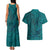 Hawaiian Whales Polynesian Art Motifs Couples Matching Tank Maxi Dress and Hawaiian Shirt Turquoise Color - Polynesian Pride