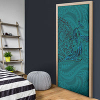 Hawaiian Whales Polynesian Art Motifs Door Cover Turquoise Color - Polynesian Pride