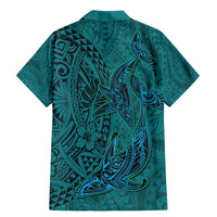 Hawaiian Whales Polynesian Art Motifs Family Matching Mermaid Dress and Hawaiian Shirt Turquoise Color - Polynesian Pride