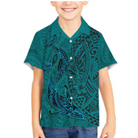 Hawaiian Whales Polynesian Art Motifs Family Matching Mermaid Dress and Hawaiian Shirt Turquoise Color - Polynesian Pride