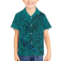 Hawaiian Whales Polynesian Art Motifs Family Matching Puletasi and Hawaiian Shirt Turquoise Color - Polynesian Pride