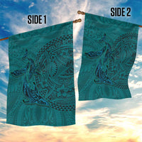 Hawaiian Whales Polynesian Art Motifs Garden Flag Turquoise Color - Polynesian Pride