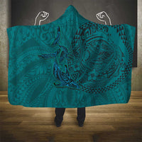 Hawaiian Whales Polynesian Art Motifs Hooded Blanket Turquoise Color - Polynesian Pride
