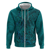 Hawaiian Whales Polynesian Art Motifs Hoodie Turquoise Color - Polynesian Pride