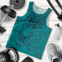 Hawaiian Whales Polynesian Art Motifs Men Tank Top Turquoise Color - Polynesian Pride