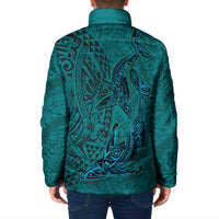 Hawaiian Whales Polynesian Art Motifs Padded Jacket Turquoise Color - Polynesian Pride