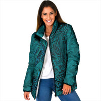 Hawaiian Whales Polynesian Art Motifs Padded Jacket Turquoise Color - Polynesian Pride