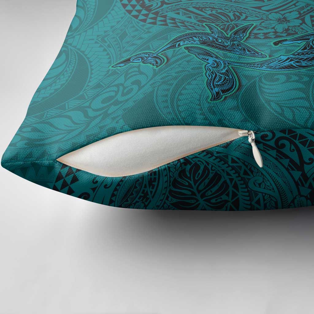 Hawaiian Whales Polynesian Art Motifs Pillow Cover Turquoise Color - Polynesian Pride