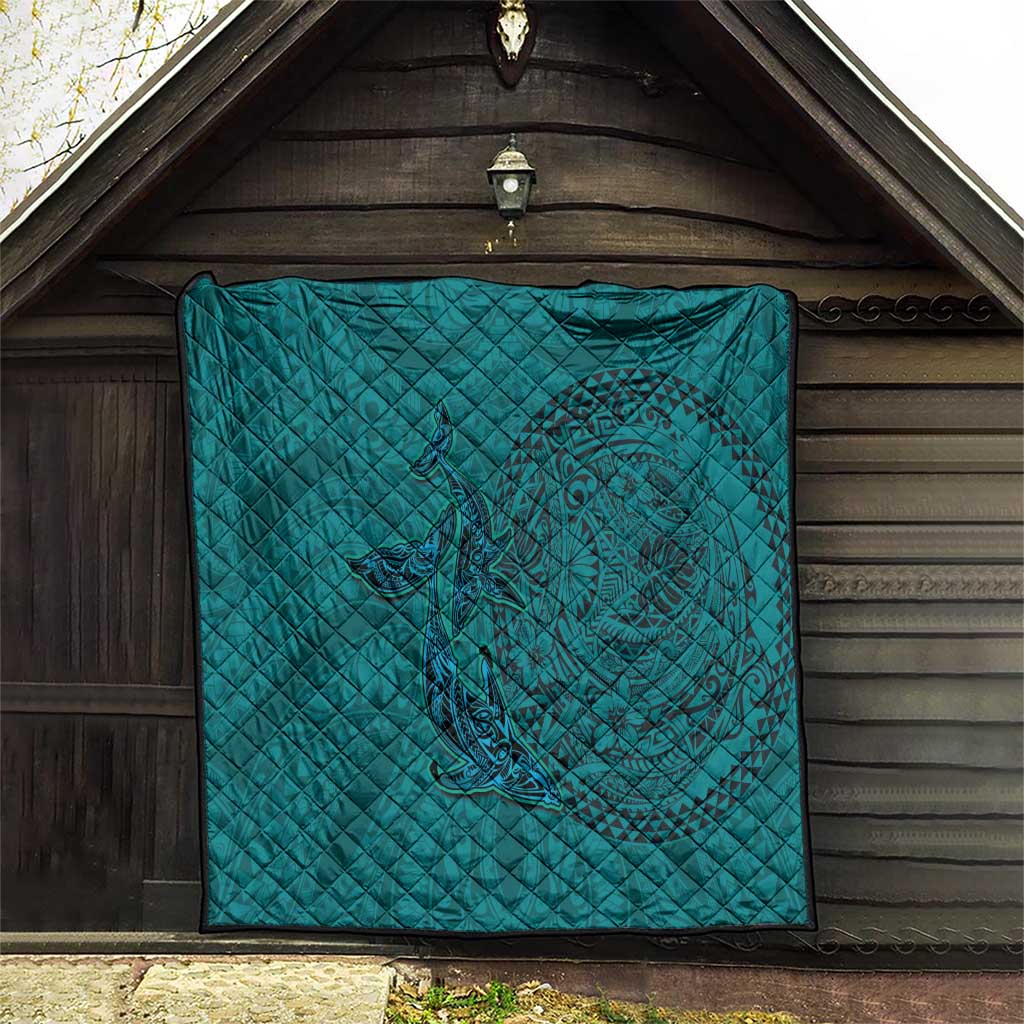Hawaiian Whales Polynesian Art Motifs Quilt Turquoise Color - Polynesian Pride