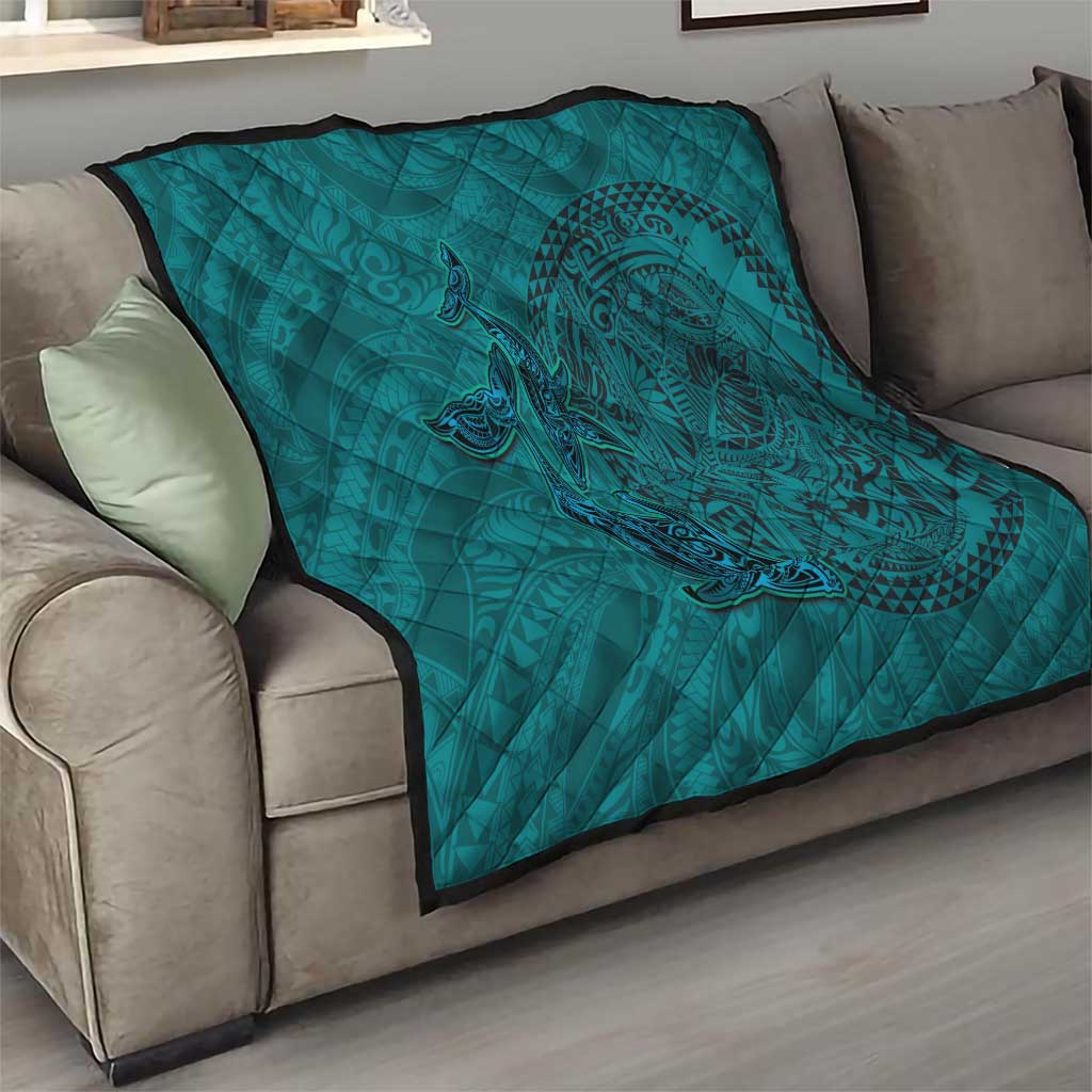 Hawaiian Whales Polynesian Art Motifs Quilt Turquoise Color - Polynesian Pride