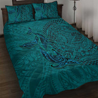 Hawaiian Whales Polynesian Art Motifs Quilt Bed Set Turquoise Color - Polynesian Pride
