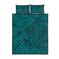 Hawaiian Whales Polynesian Art Motifs Quilt Bed Set Turquoise Color - Polynesian Pride
