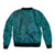Hawaiian Whales Polynesian Art Motifs Sleeve Zip Bomber Jacket Turquoise Color - Polynesian Pride