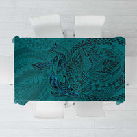 Hawaiian Whales Polynesian Art Motifs Tablecloth Turquoise Color - Polynesian Pride