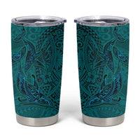 Hawaiian Whales Polynesian Art Motifs Tumbler Cup Turquoise Color - Polynesian Pride