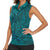 Hawaiian Whales Polynesian Art Motifs Women Sleeveless Polo Shirt Turquoise Color - Polynesian Pride