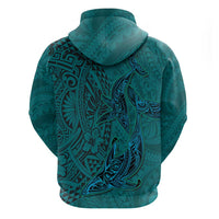 Hawaiian Whales Polynesian Art Motifs Zip Hoodie Turquoise Color - Polynesian Pride